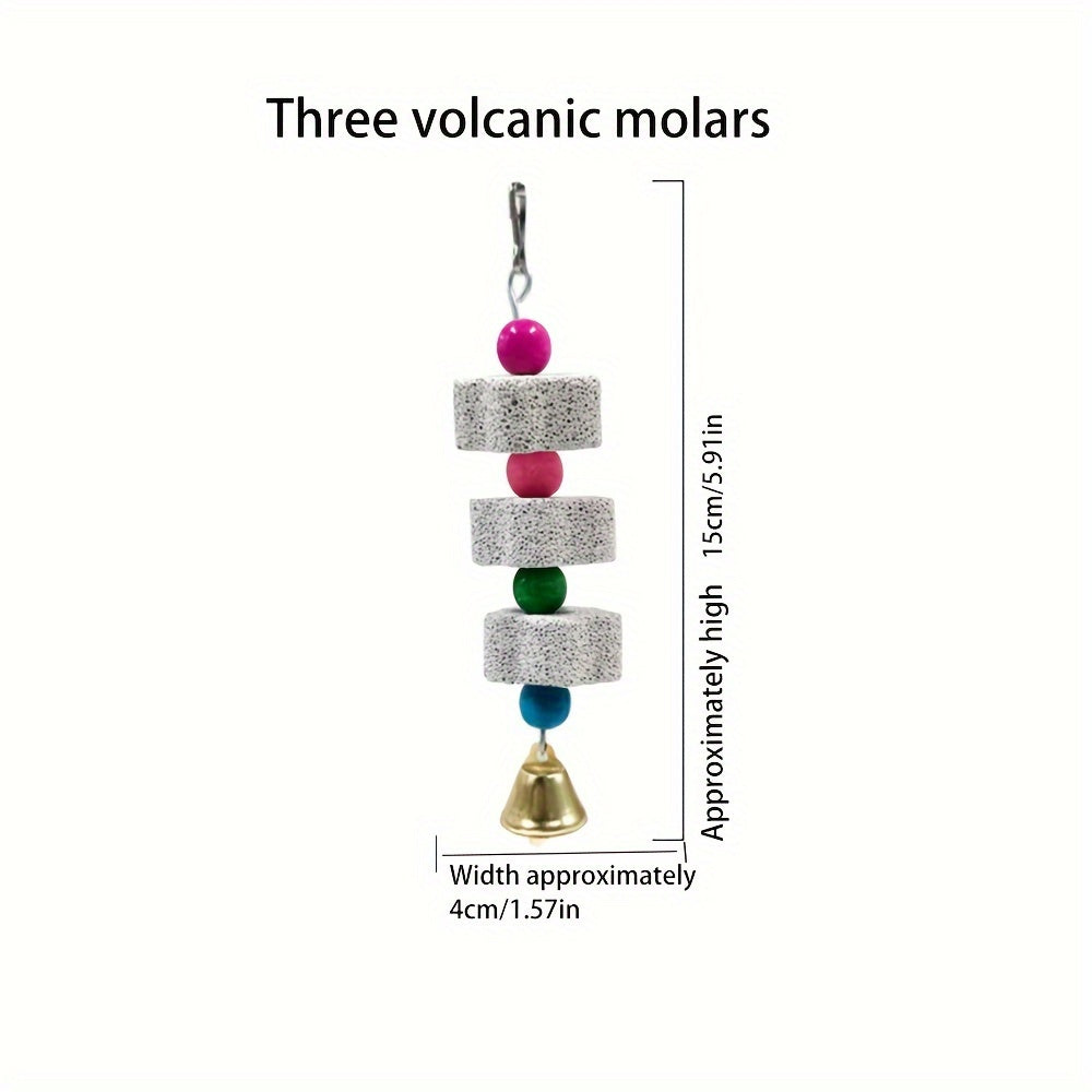 Parrot grinding stone for teeth, mineral toy with bell decoration in flower shape for birdcage.