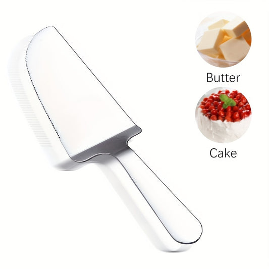 Stainless steel baking tool with multiple uses: cake shovel, triangle shovel, pizza shovel, cheese cutter, small shovel, frying shovel, and dessert shovel.