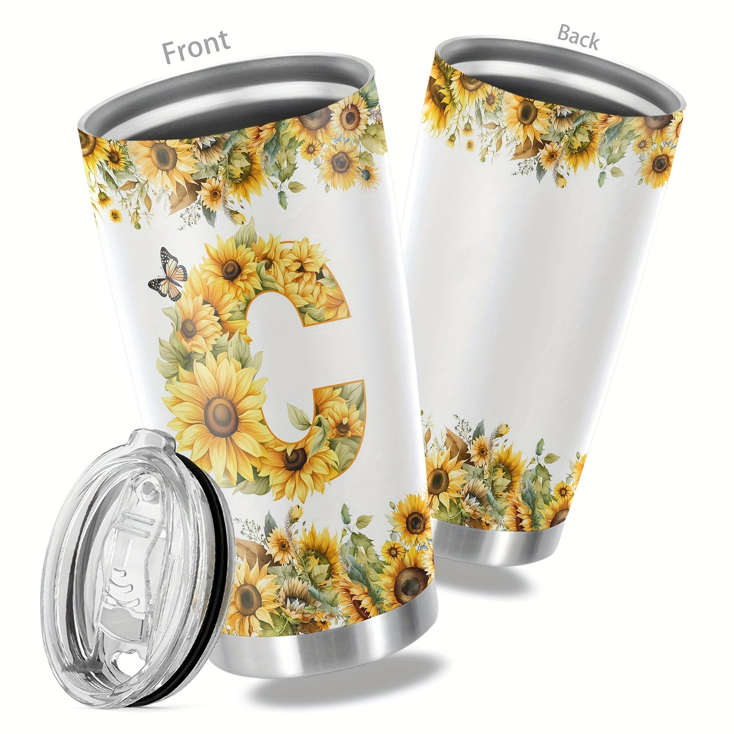 20oz Floral Initials Travel Mug - Double-Walled Tumbler for Women - Ideal Gift for Various Occasions.