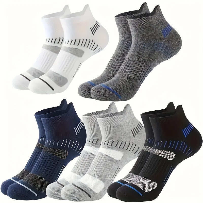 5 pairs of breathable ankle socks, striped design for men's fall wear