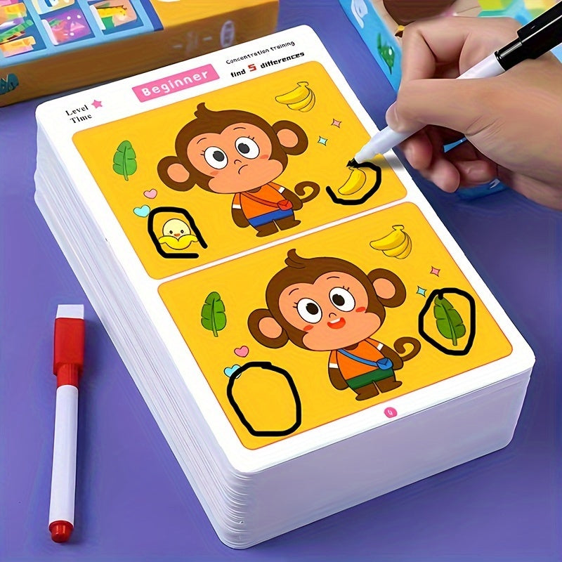 Find the difference: fun, engaging concentration game where you locate and erase different objects on picture cards.