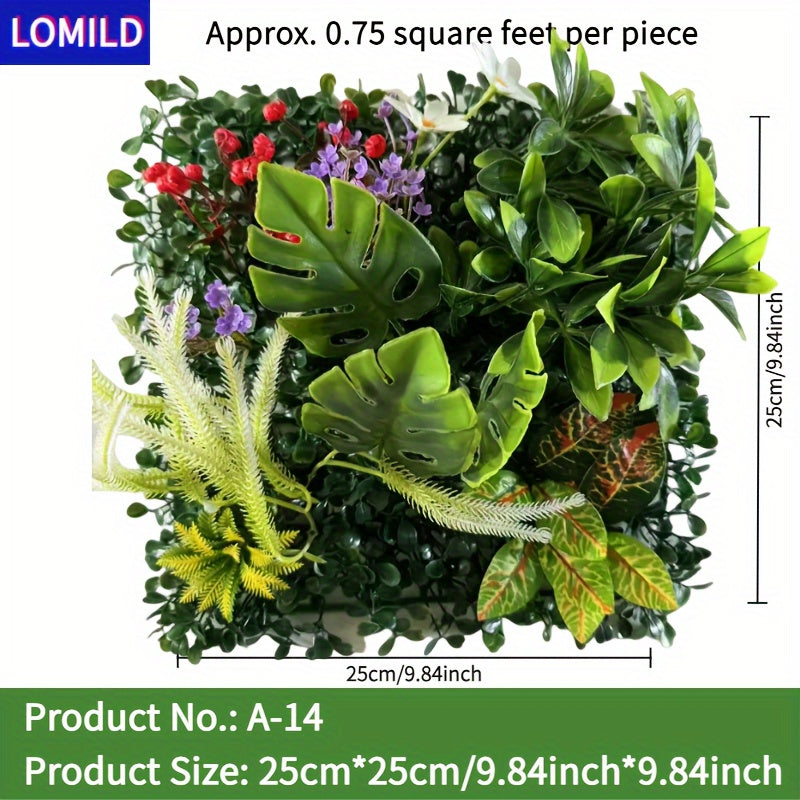 One piece of LOMILD Imitation Milan Mixed Green Plants in various styles with flower and grass skin. Ideal for outdoor wall, wedding, and festival decorations. Also suitable for tying