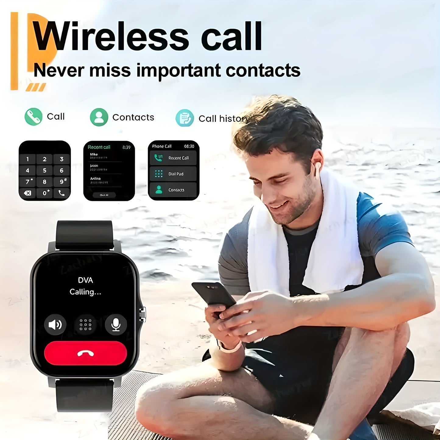 2024 New 1.83 Inch Full Screen Touch Sports Smart Watch for Men and Women with Wireless Call/Message Reminder and Multiple Sports Modes. Features include phone answering/making calls