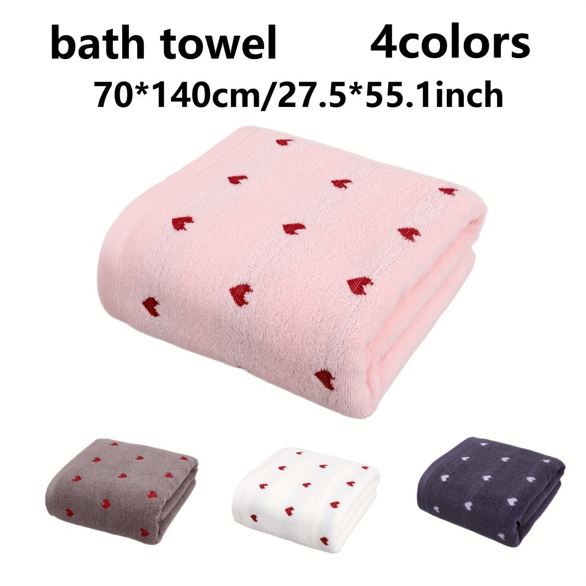 Heart pattern cotton bath towel, absorbent and quick-drying, soft and thick for home bathroom use. Ideal bathroom supply.