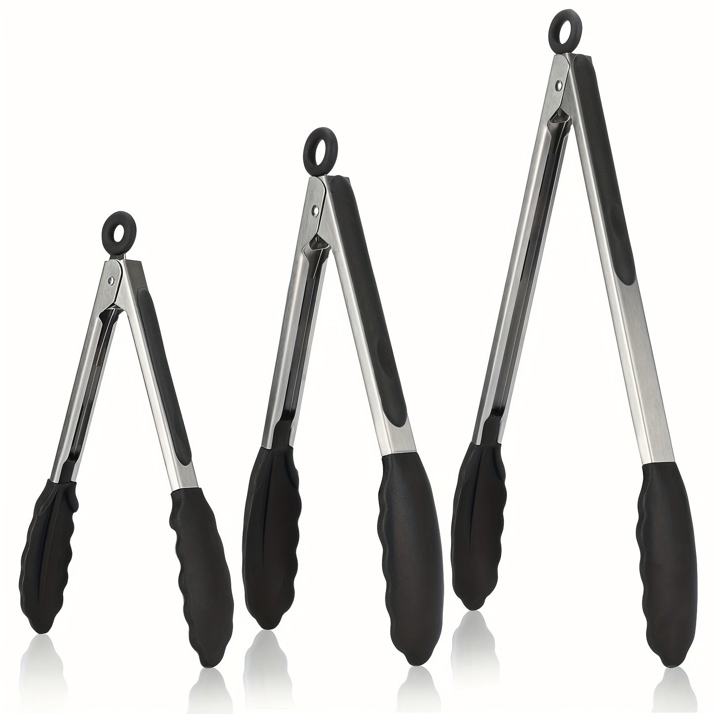 1PC Silicone-tipped Kitchen Tongs, High Heat Resistant with Locking Feature, Heavy Duty with Great Grips, available in 7", 9" and 30.48 cm, Black.