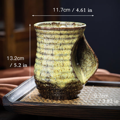 Large capacity 560ml ceramic mug with a Chinese retro kiln design, ideal for use as a high-end office water cup.