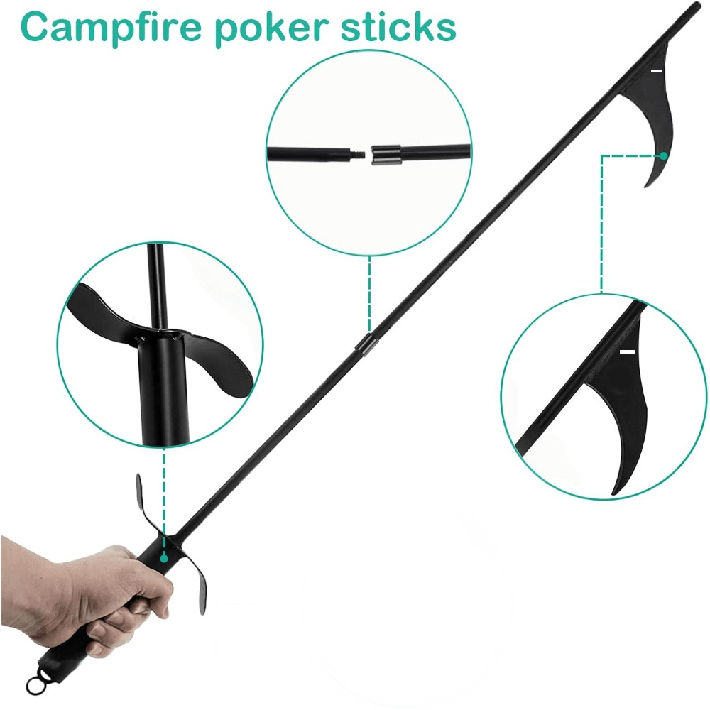 Durable tool set for fireplace, camping, wood stove, and indoor & outdoor use includes 60.96cm heat resistant fireplace tongs and 81.28cm premium steel campfire poker.