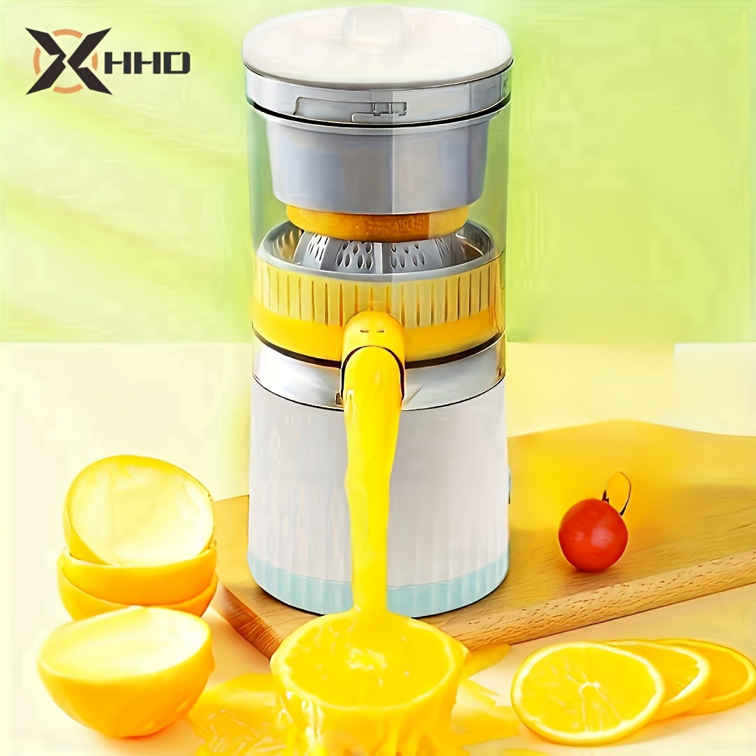 Compact portable juicer with USB rechargeability and automatic squeezing for efficient separation, perfect for fresh orange juice and other kitchen tasks.