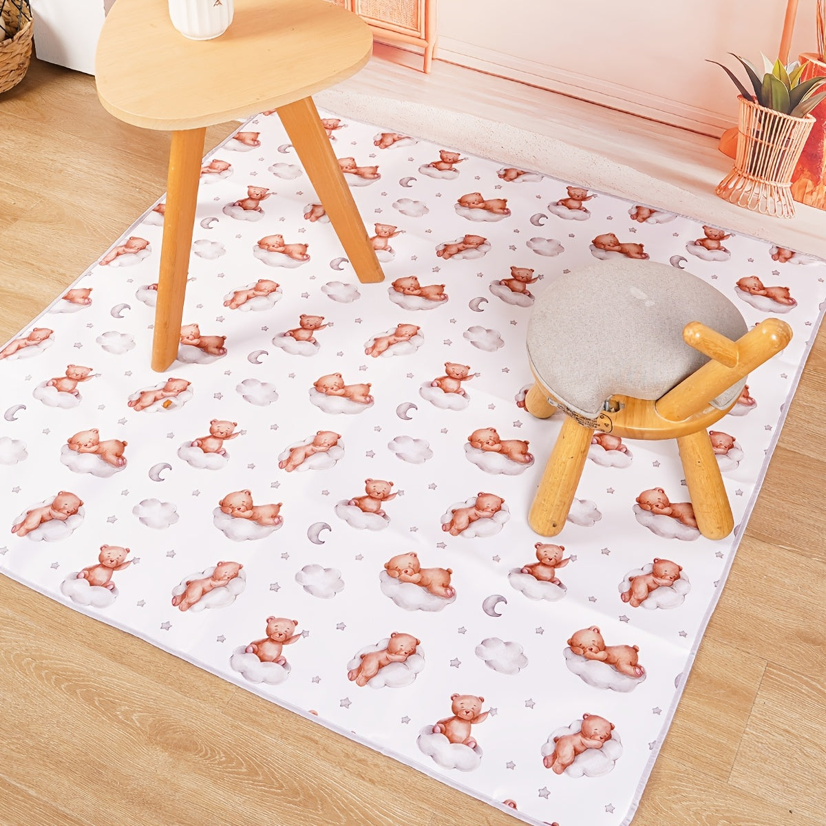 Non-Slip, Washable & Waterproof Play Mat Happyflute 109.22x109.22cm - Featuring Cute Animal Print for Kids' Dining Chairs & Tables. Also Doubles as a Portable Outdoor Picnic Blanket.