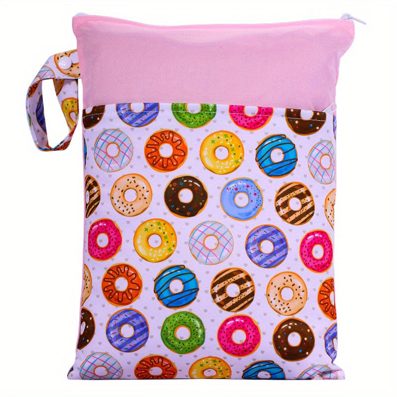 Waterproof multicolor reusable nappies bag with dimensions of 24.99*35.0cm. This wet dry mammy bag features a double pocket, cloth handle, and is a wetbag.