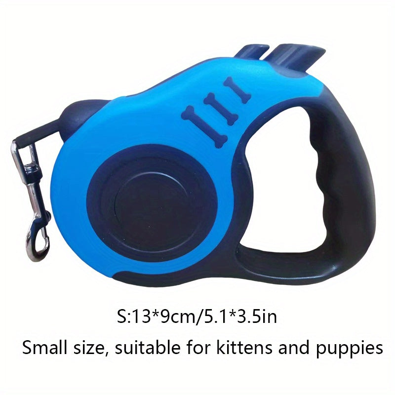 Sturdy dual-switch retractable dog leash offers easy control and comfortable grip.