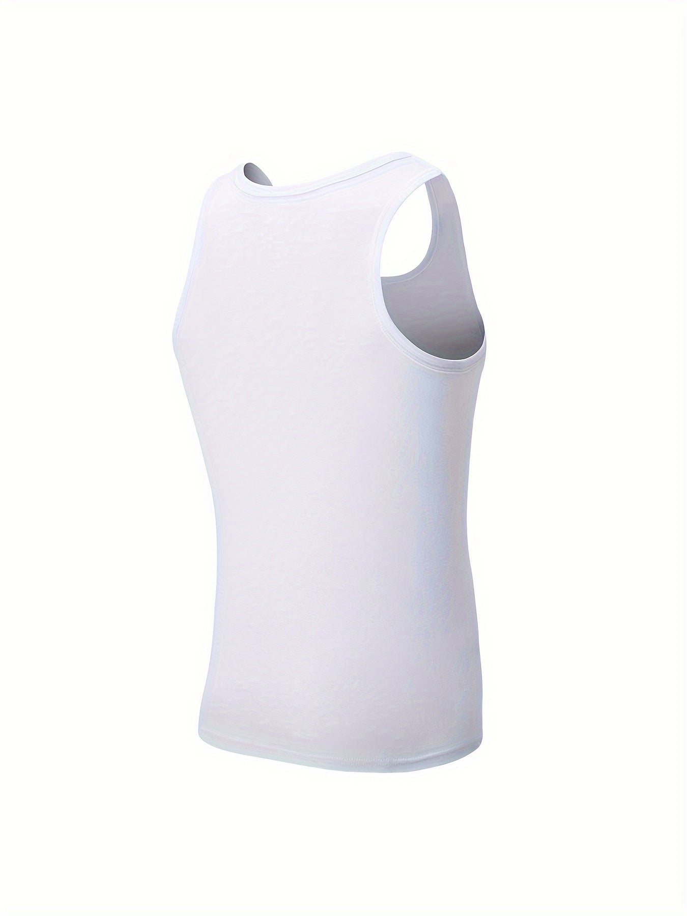 5 Men's White Tank Tops made of comfortable cotton, suitable for athletic and casual wear.