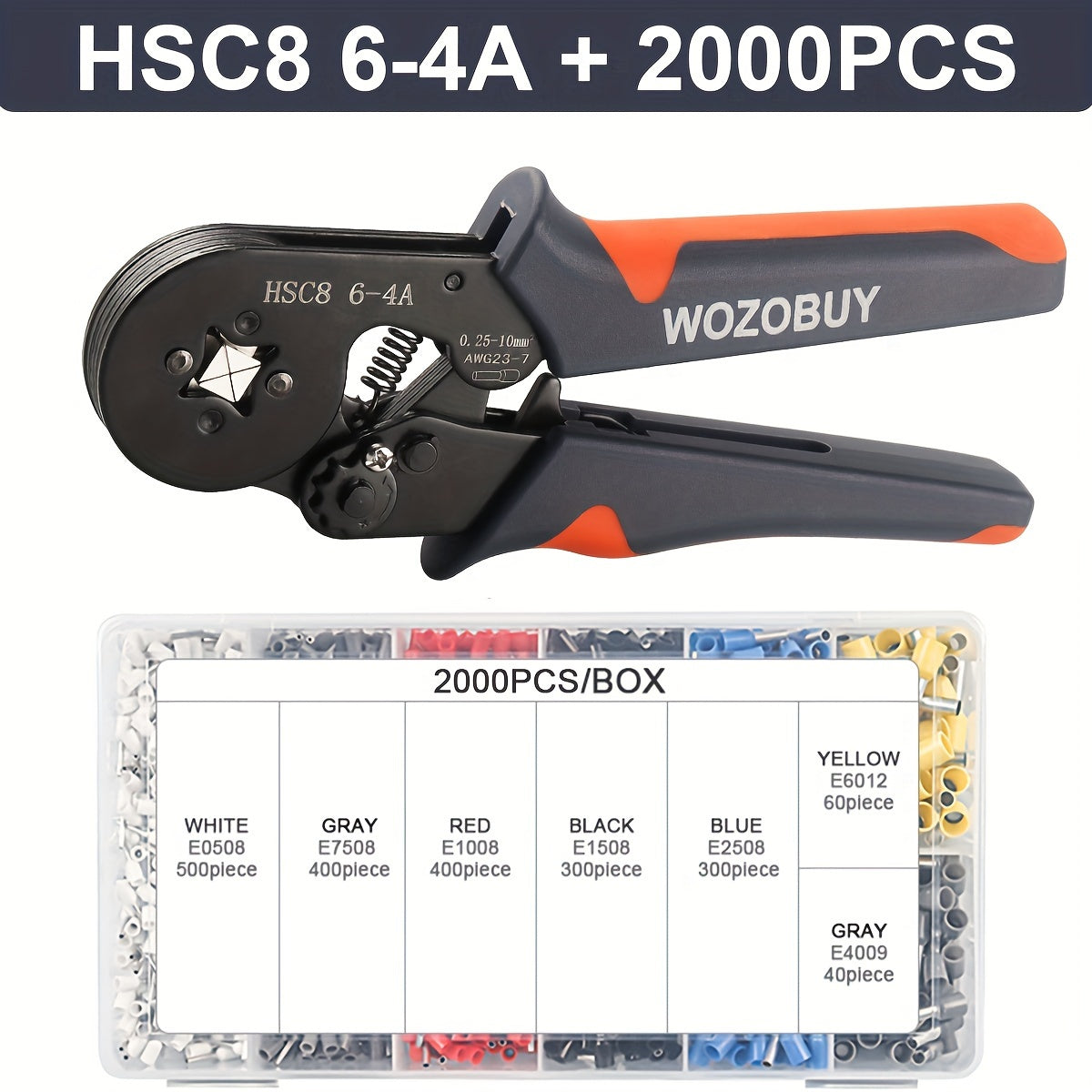 Crimping Tool Kit with HSC8 6-4A/6-6A Crimper Pliers and various wire connectors and terminals.