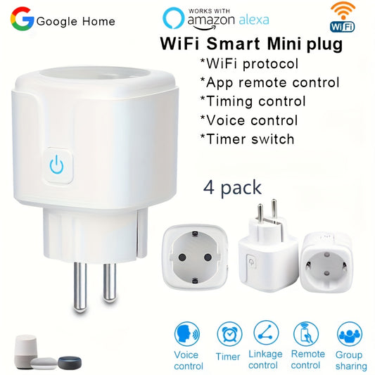 4-Pack Smart WiFi Plugs, EU 16A AC100-240V, Google Assistant and Alexa Compatible, Wi-Fi Connectivity, European Plug, No Battery