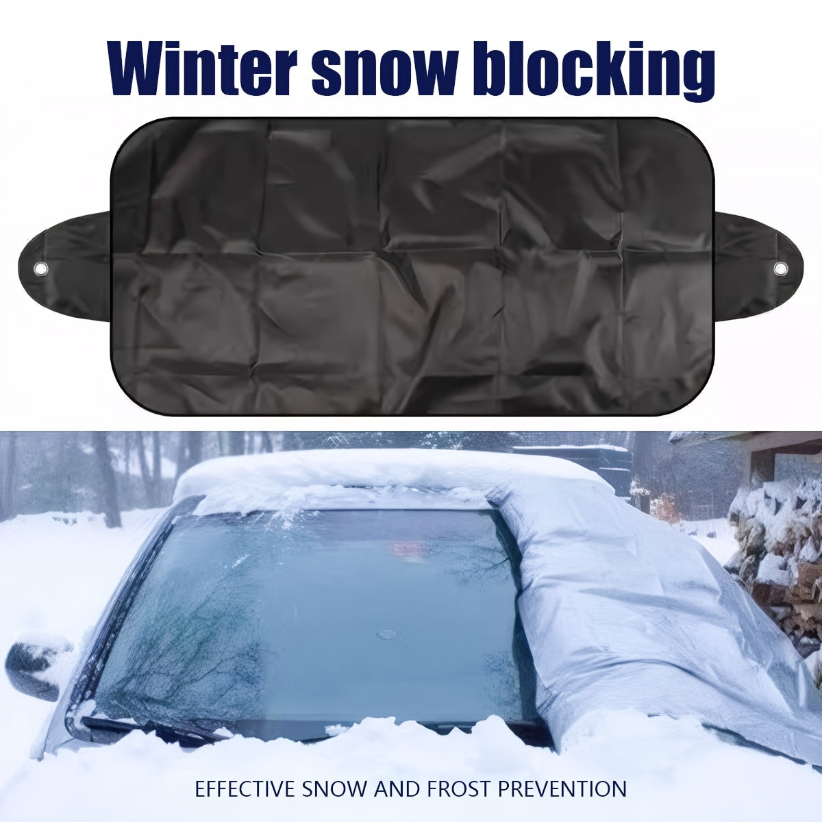 Sun visor and snow cover for car windshield, providing protection from sun, UV rays, and snow.