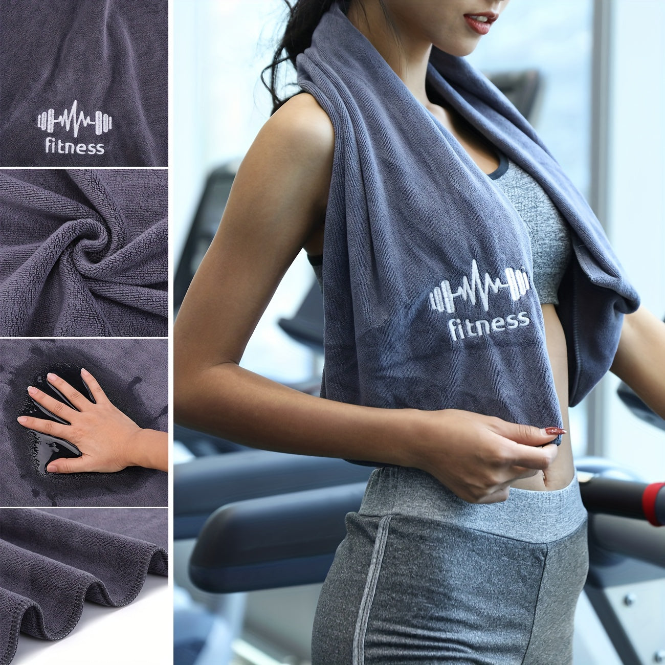 Highly absorbent gym towel with sleeve cover, embroidered, quick-dry, 40.64x96.52cm, ideal for fitness, running, outdoor activities, badminton, basketball.