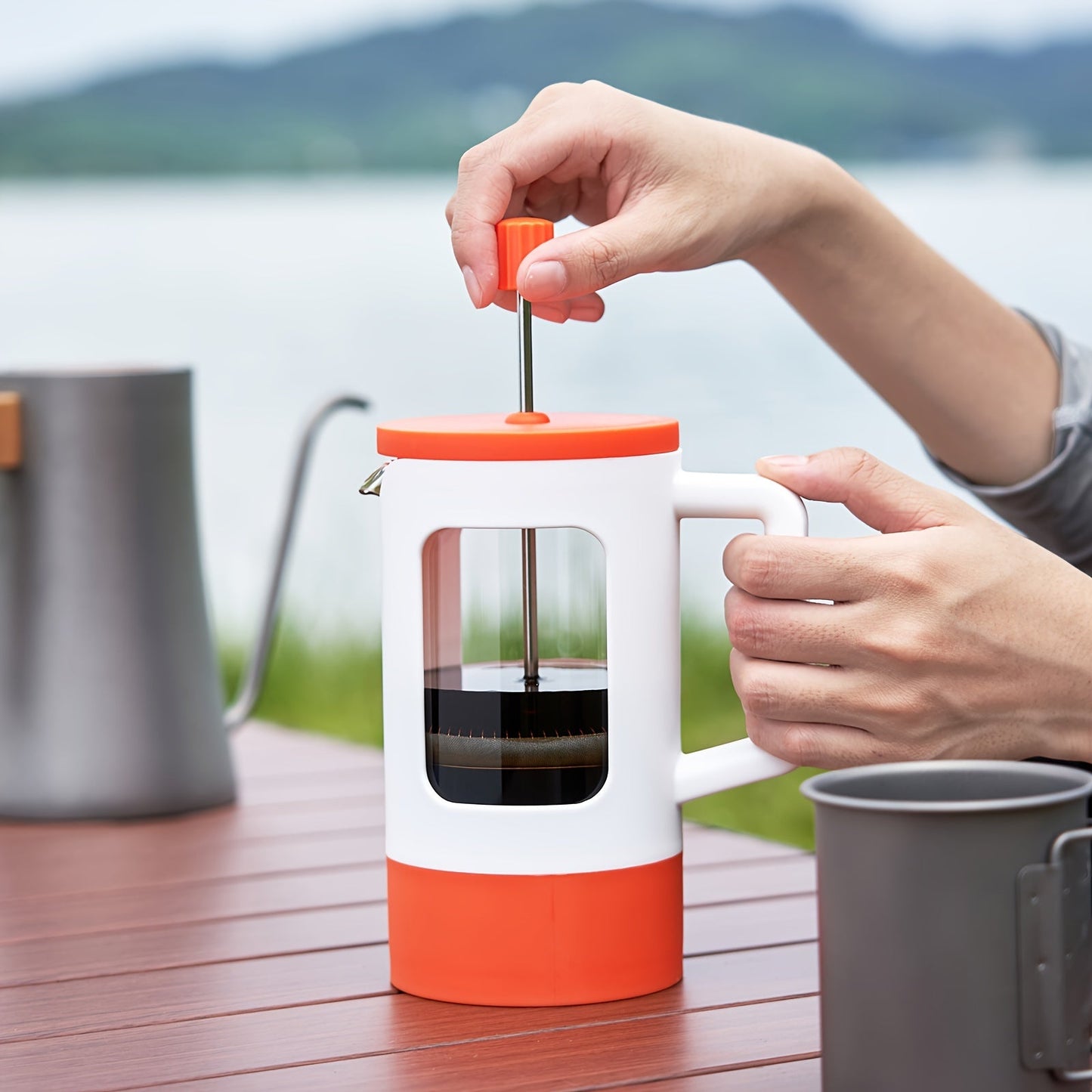 Introducing the French Press Coffee Maker available in three sizes - 350ml, 600ml, and 1L. This modern style coffee maker is constructed with durable glass and stainless steel, featuring a manual operation for a customizable brewing experience. Complete