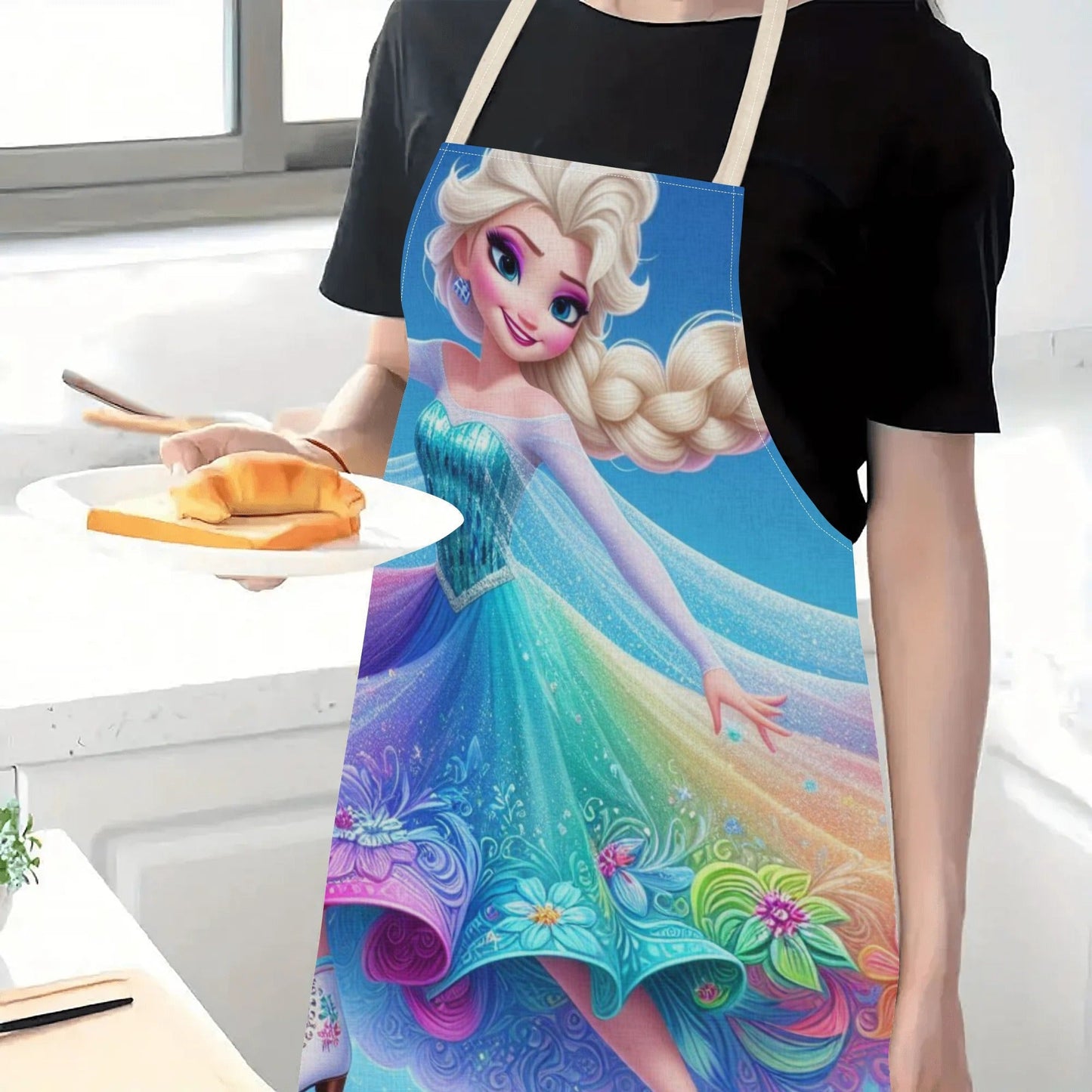 Stay stylish and clean in the kitchen with our Disney Elsa Princess Cartoon Printed Apron. Made from waterproof polyester woven fabric, this apron features a beautiful floral pattern that is perfect for hotel, supermarket, restaurant, fruit shop, milk