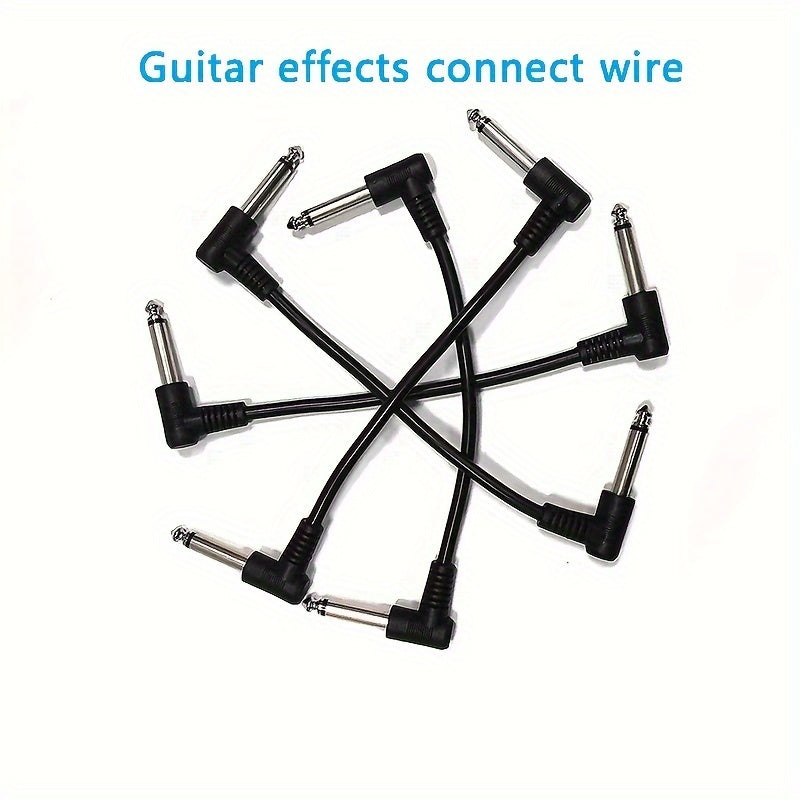 6pcs Black Guitar Effects Cable with 6.35mm Curved Connector, 18cm