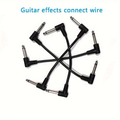 6pcs Black Guitar Effects Cable with 6.35mm Curved Connector, 18cm