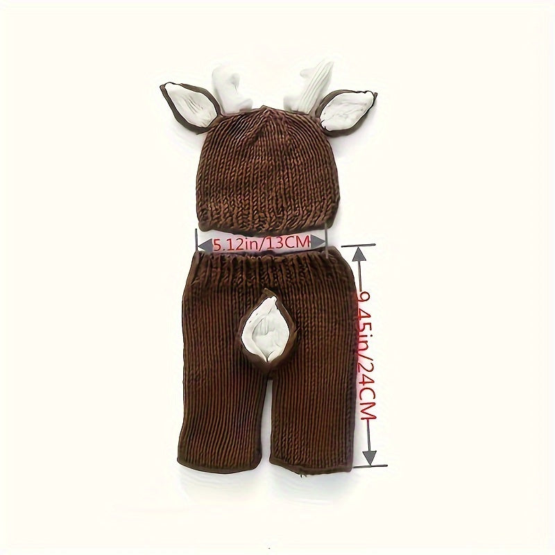 Youngsters can dress up as adorable cartoon animals with this Sika Deer Costume set, which includes a hat, pants, and crochet photography props.