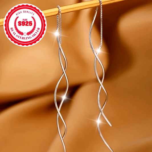 Elegant Women's Wave Drop Earrings in S925 Sterling Silver, Hypoallergenic 1.2g Pair of Stylish Fashion Accessories