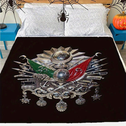 Stay warm and cozy with this charming anime-style digital print throw blanket featuring the Ottoman Empire emblem. Made of flannel fleece, this versatile blanket is perfect for all seasons and can be used at home, in the office, car, or while camping. It