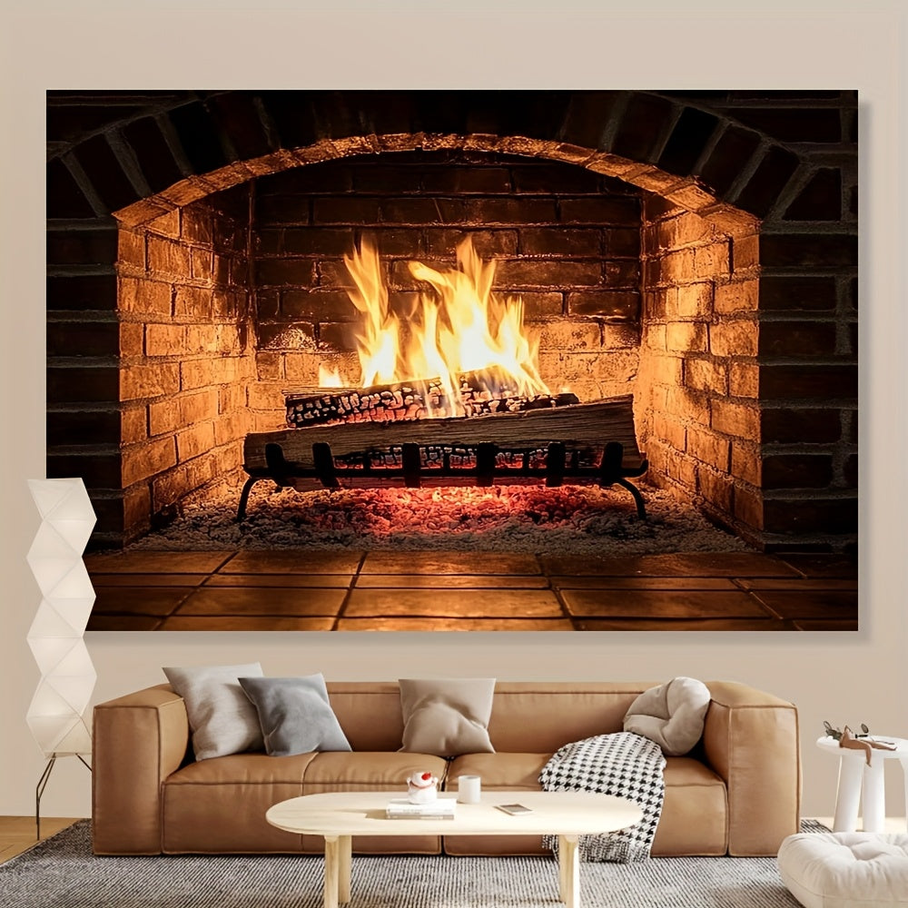 Elegant Polyester Fabric Backdrop for all Seasons, Perfect for Creating a Cozy Fireplace Atmosphere in Your Living Room and Adding a Touch of Holiday Decor