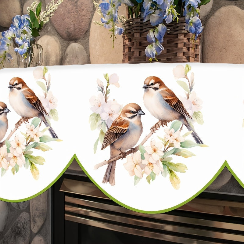 Elegant Spring/Summer Bird and Flower Fireplace Scarf - Made of Polyester, Rectangular Hearth Cover for Home Decor, Ideal for Enhancing the Look of Living Room Windows and Doors, Measures 49.78cm x 78.7