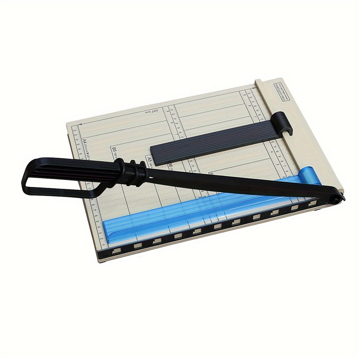 Portable A4 guillotine trimmer without electronic components for office, graphic shops, and crafting.