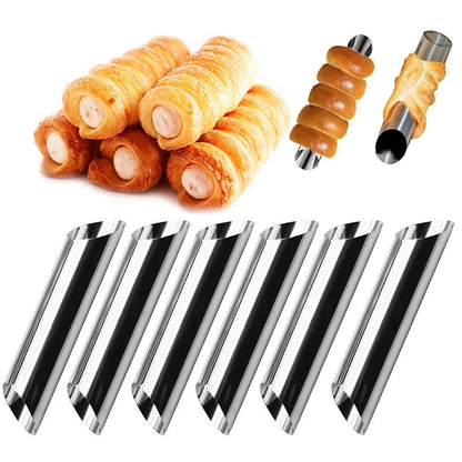 Set of 5 Stainless Steel Cream Horn Molds for Making Cannolis, Non-Stick Pastry Filling Tubes for Danish Pastries, Perfect for Croissant Shells, Cream Rolls, Puffs, and Waffle Cones. Essential Baking Supplies and Kitchen Gadgets.