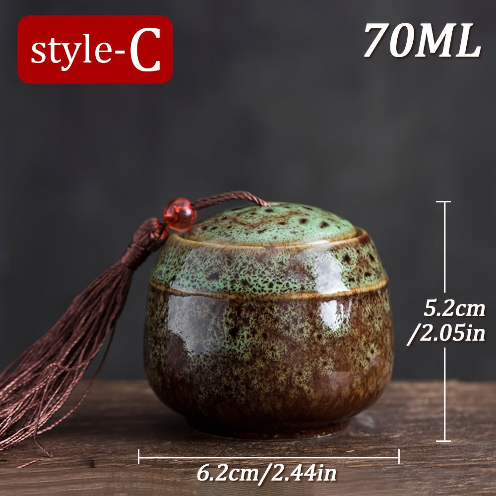 Ceramic Mini Tea Can - 1 piece, 70ml - Ideal for Candy, Coffee Powder, Matcha - Portable Travel Pot with Sealed Lid - Food Safe Container with dimensions 5.59x10.41 cm