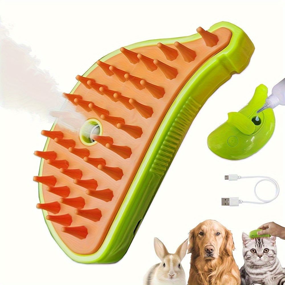 Self-cleaning Cat Steam Brush that removes tangled and loose hair, massages pets, and removes pet hair for both cats and dogs.