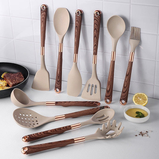 Silicone Wood Grain Spatula with Non-Stick Coating and Heat-Resistant Handle, Must-Have Kitchen Utensil for Home Cooking