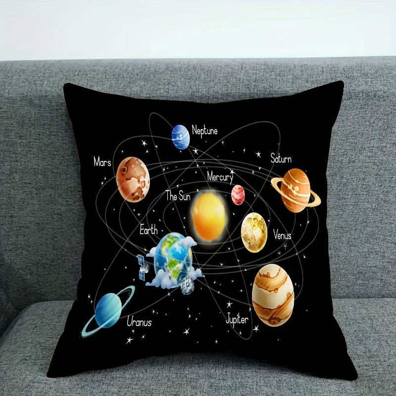 Solar System & Galaxy Starry Sky Plush Pillow Cover, 45.72x45.72 cm, Zippered Single-Sided Print, Machine Washable Polyester, Home Sofa & Bedroom Decor - Insert Not Included, Couch Pillows.