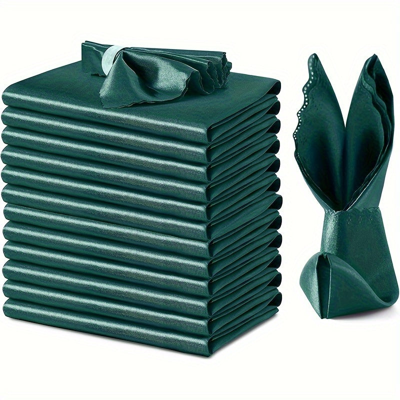 12pcs Soft Satin Napkins and Square Velvet Table Runner Napkins, 43x43cm, Ideal for Restaurant Wedding Party Decor