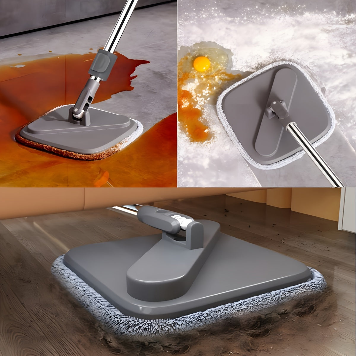 Effortlessly clean your floors with the Easy-Clean Spin Mop Set featuring dirt separation technology. Enjoy streak-free results in the kitchen, bathroom, and living room with its rotating design. No power necessary, making it perfect for those lazy days.