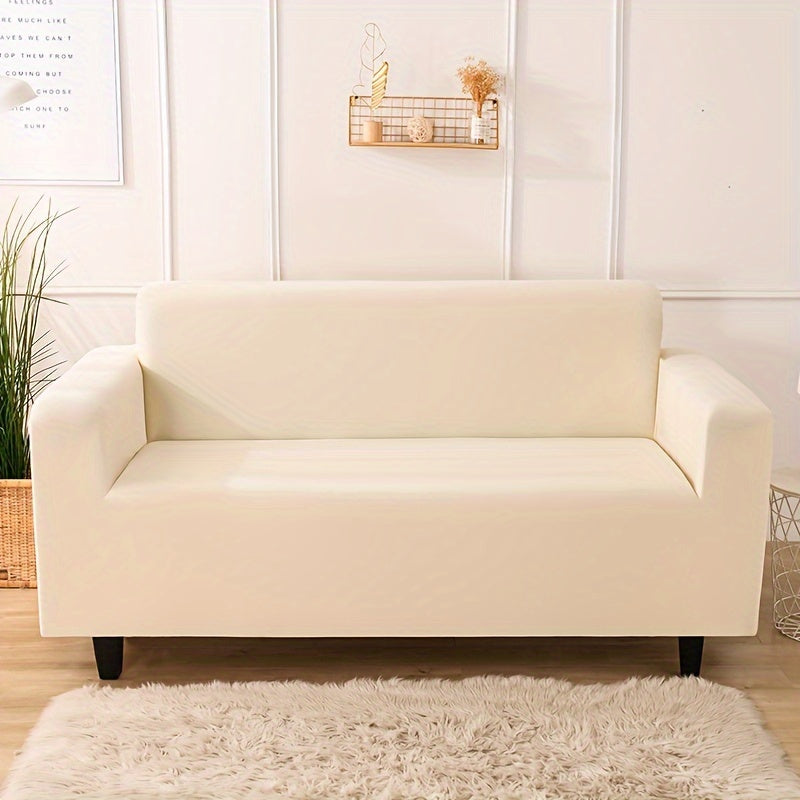 Modern sofa cover with non-slip elastic band, machine washable, made of 95% polyester and 5% spandex. Compatible with various sofa sizes, no printing, stitched craftsmanship, fabric weight of 100-120 g/m².