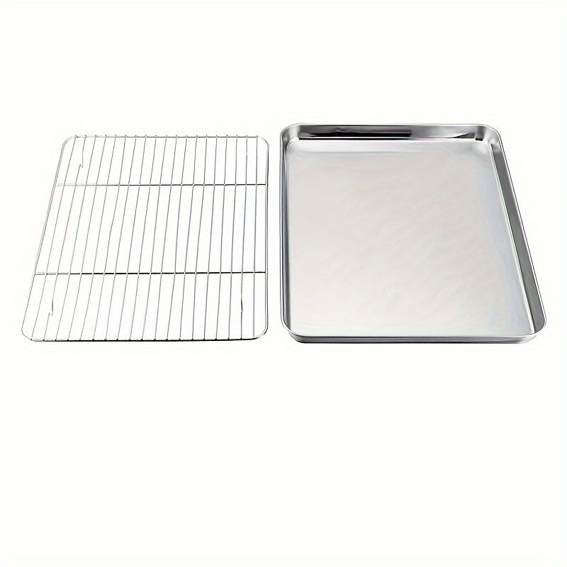 Essential Kitchen Set: Stainless Steel Baking Sheet and Cooling Rack - Safe for Dishwasher, Non-Toxic, Perfect for Compact Ovens - Great for Baking Cookies, Meats, Vegetables, and More