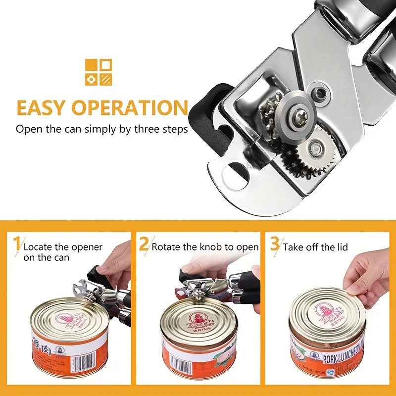 One piece stainless steel jar opener suitable for seniors and individuals with weak hands. This multifunctional manual can opener is ideal for home, kitchen, or restaurant use. A must-have kitchen accessory for all.