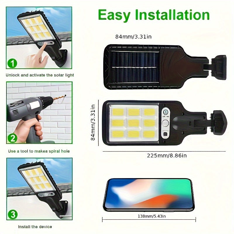 Outdoor solar wall lights, available in sets of 2, 4, or 6. Features 3 lighting modes and motion sensor. Ideal for garden walls, terrace paths, yards, fences, and pathways.