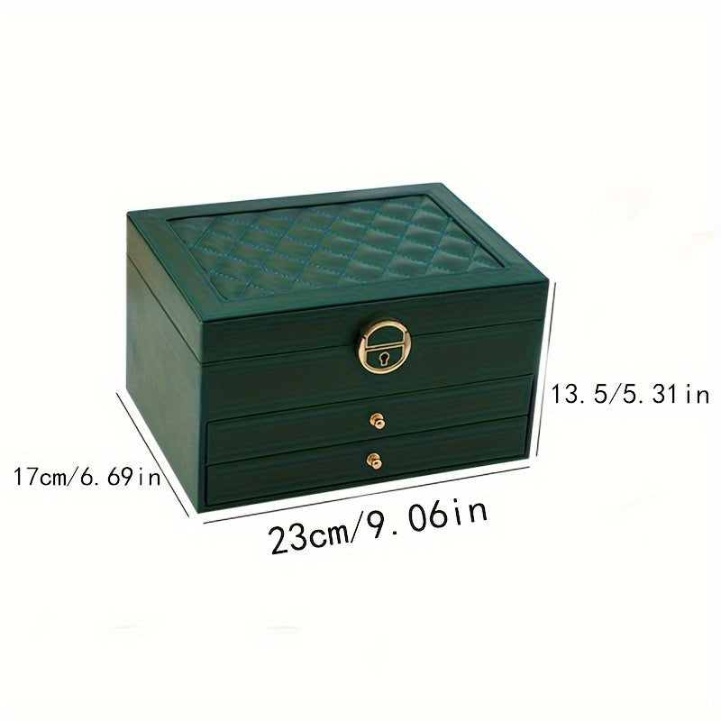 Stylish, lockable leather jewelry box with multiple compartments for home decor - 1pc