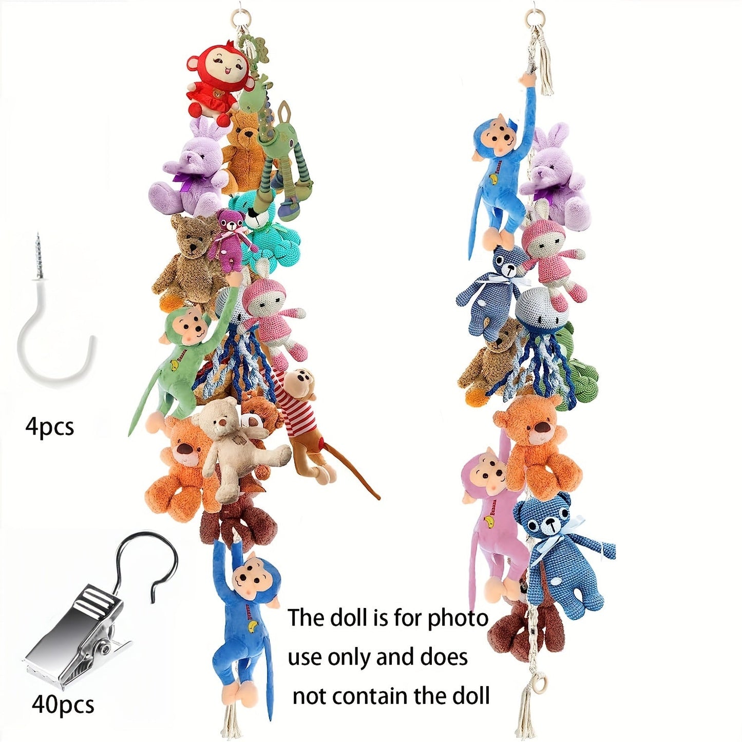 Handcrafted Macrame Toy Chain for Stuffed Animals, Bohemian Display for Home or Bedroom Decor