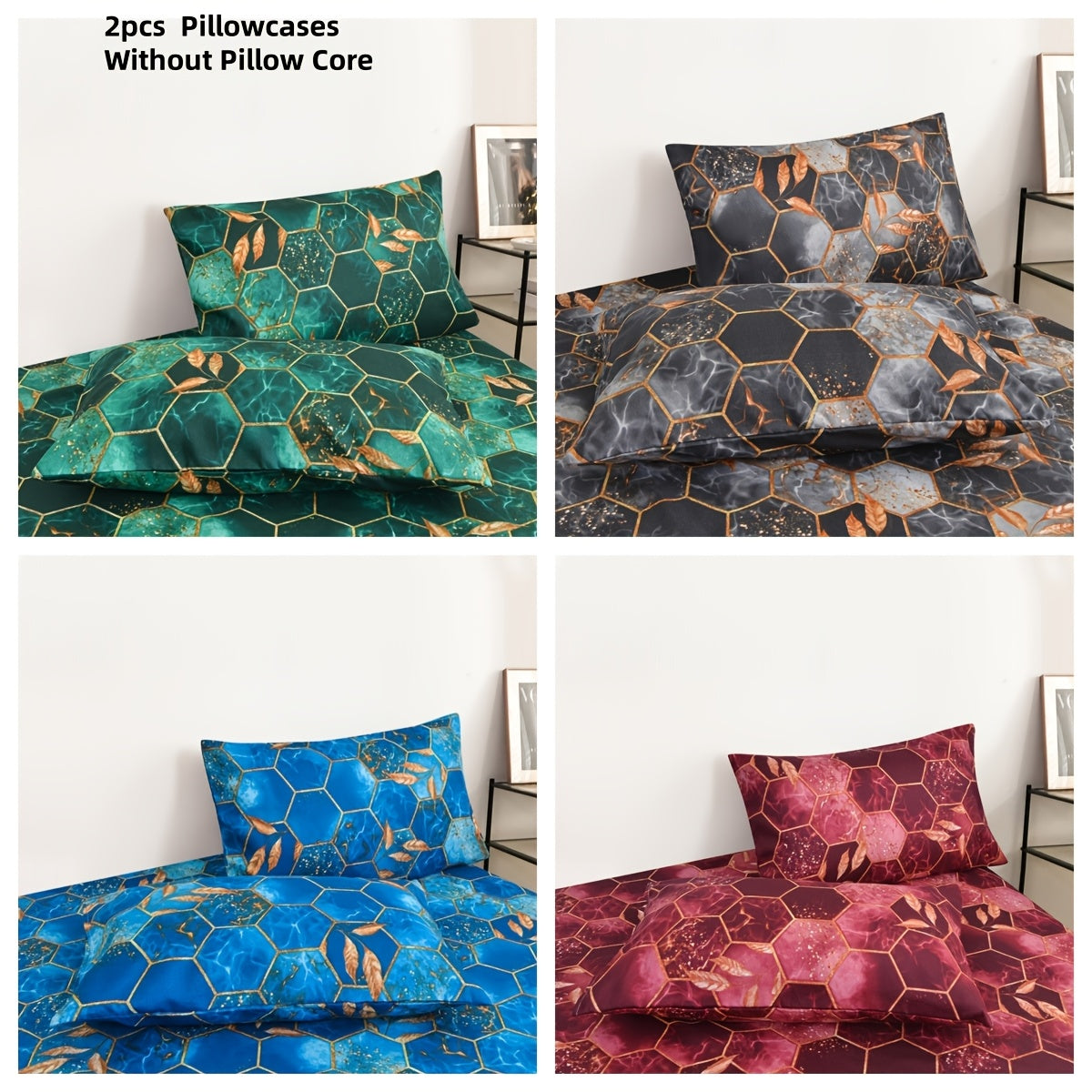 Two Premium Geometric Pattern Pillowcases featuring Soft, Breathable Polyester Material, Stain-Resistant Properties, and Envelope Closure Design. Perfect for Bedroom and Sofa Home Decor. Easy to Clean in the Washing Machine. Inserts Not Included.