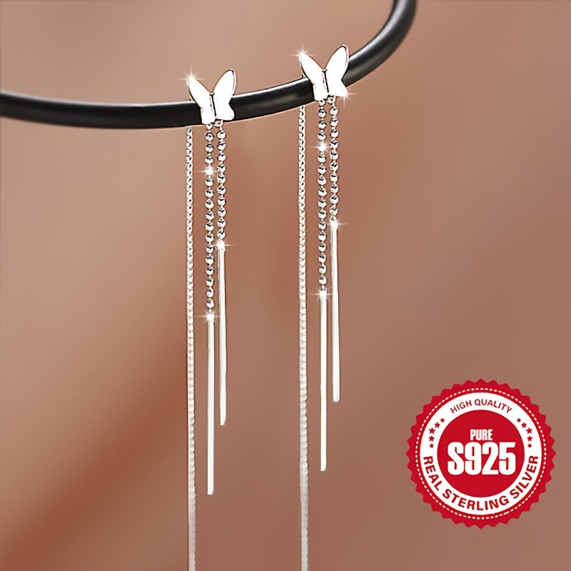 S925 Silver Butterfly Tassel Ear Lines, Elegant Accessories for Women, Perfect for Music Festivals and Parties, Lightweight at 2.1g and Hypoallergenic