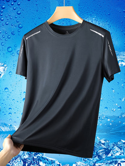 5 Men's Quick-Dry Athletic T-Shirts made of breathable polyester & elastane blend, perfect for summer workouts & casual wear.