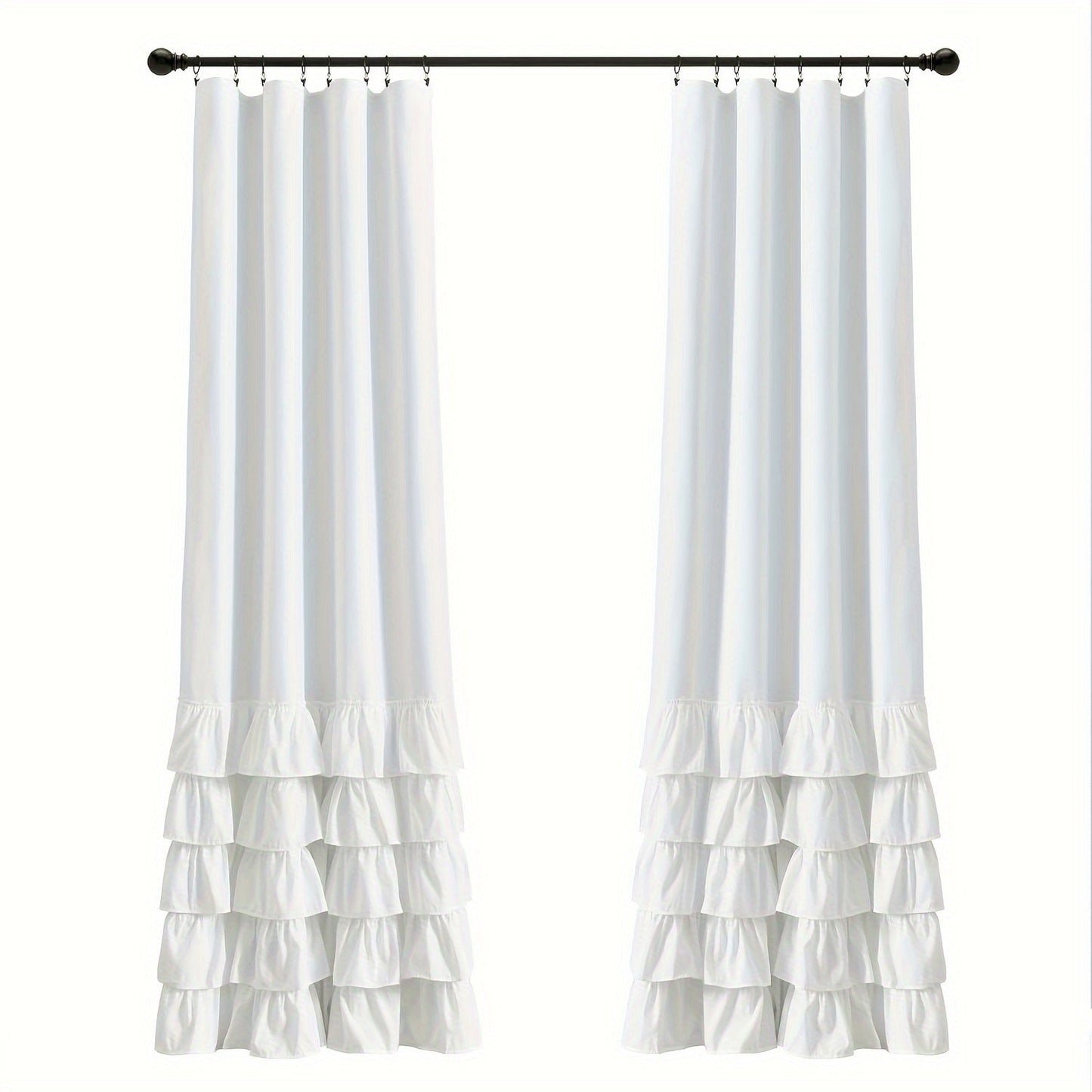 Two heavy-duty pleated lace window curtains for living room decoration. Each curtain measures 132.08cm wide by 213.36cm tall.