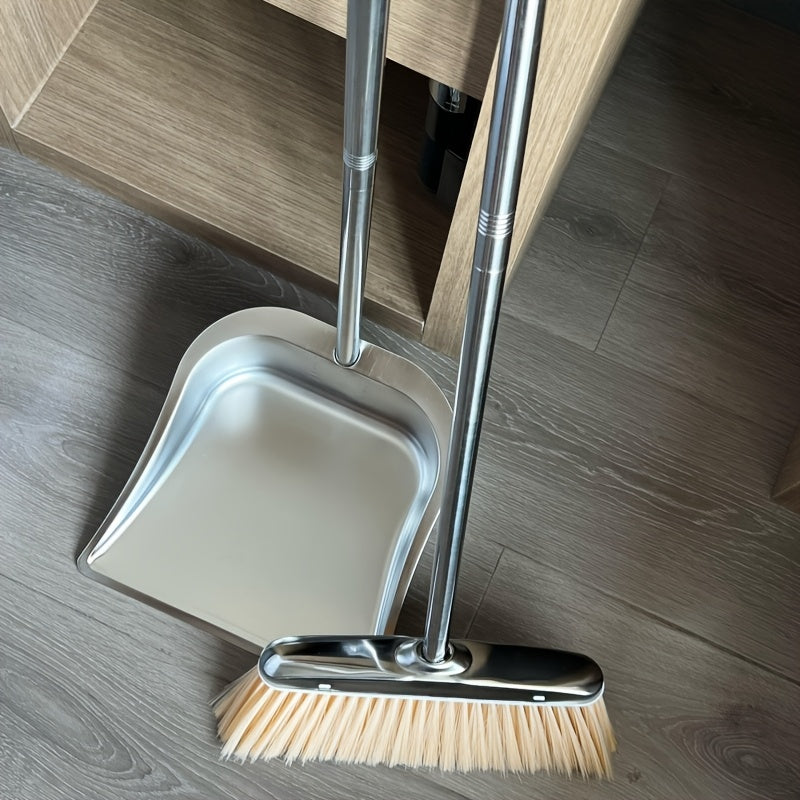 Two-piece Set made of Stainless Steel: Broom Dustpan Combo for Household Sweeping, Dormitory Use, or Garbage Shoveling