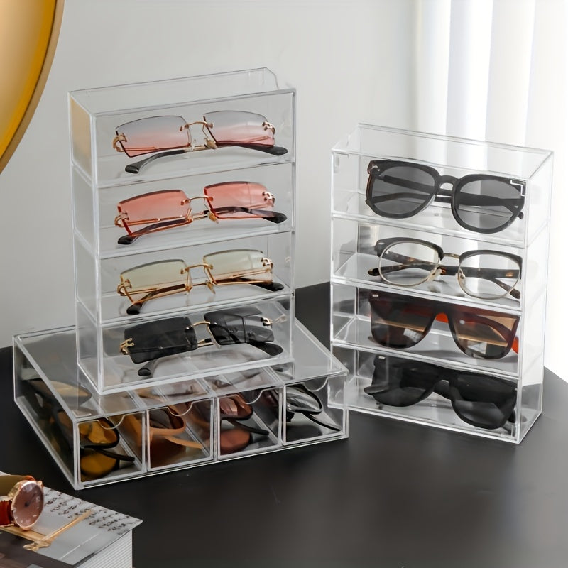 Stackable Women's Glasses Storage Box with Drawers - Clear Acrylic Glasses Organizer for Eyewear, 4-Layer Display Case