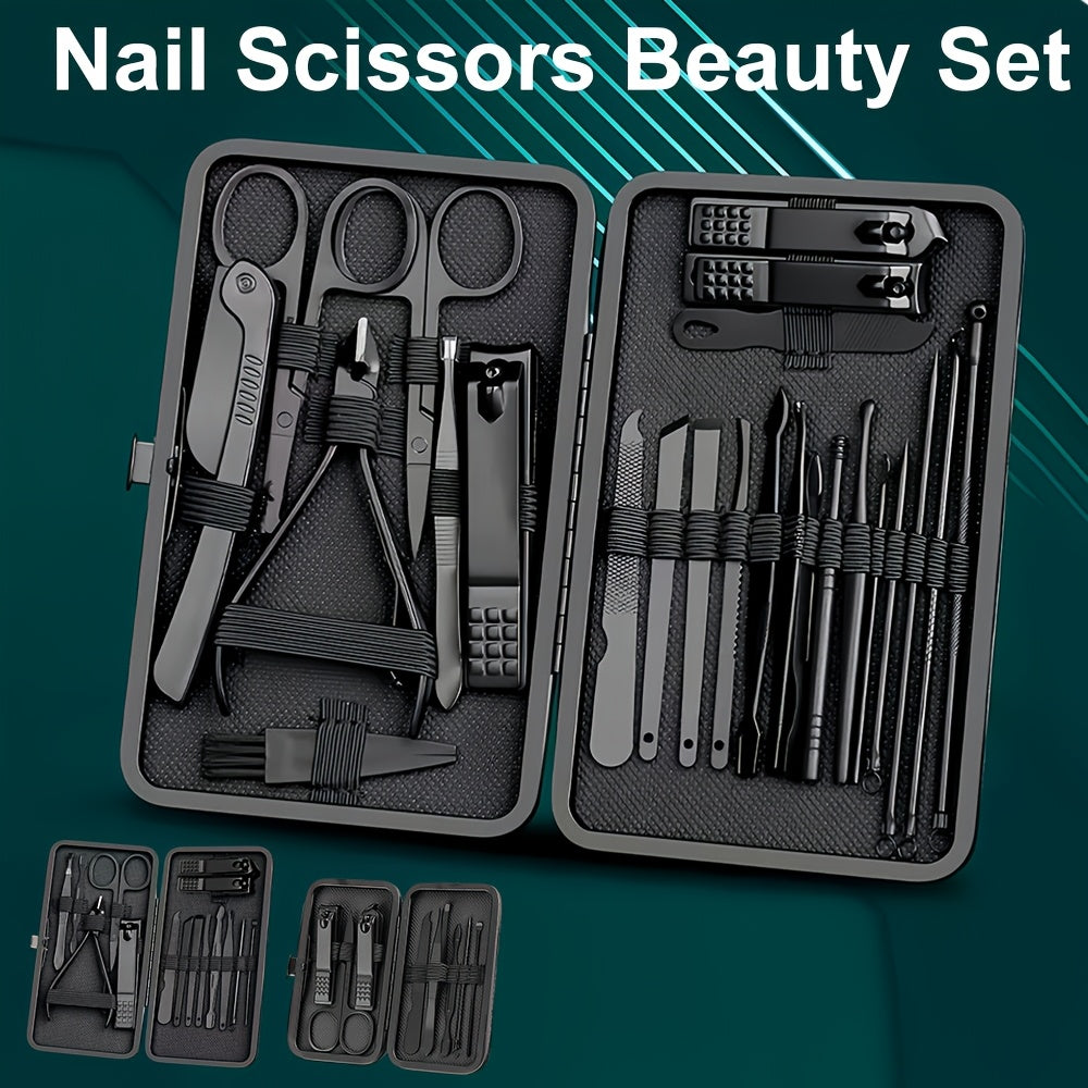 Set of 24 nail clippers and trimming tools with travel case, including trimmer, scissors, and professional manicure/pedicure set.